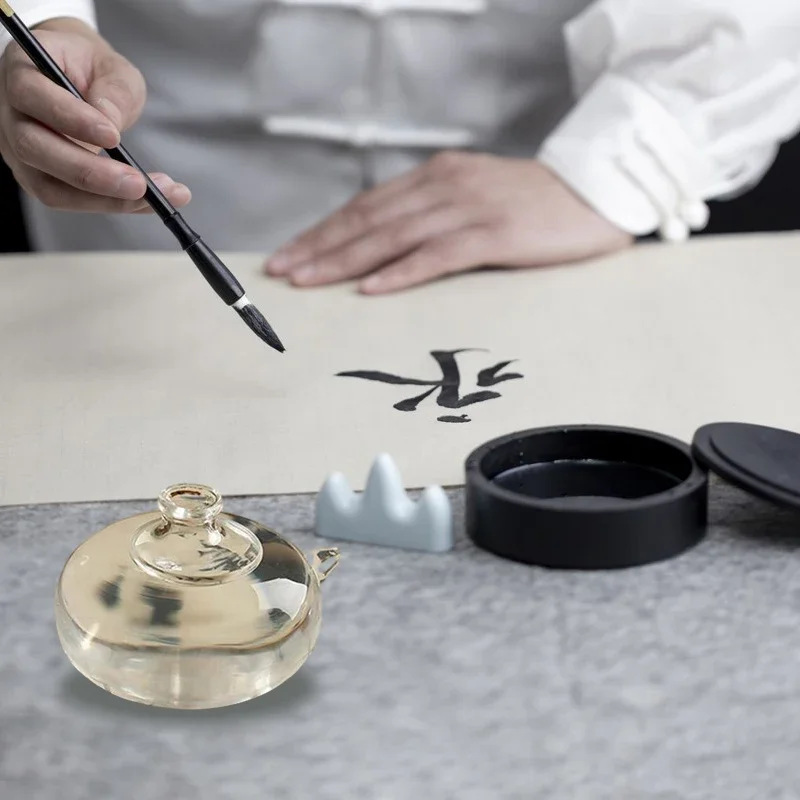 Ensemble de lavage de pinceaux à eau pour calligraphie, pierre à encre en céramique, bol à eau pour la peinture chinoise, l'écriture, la décoration de bureau pour les savants