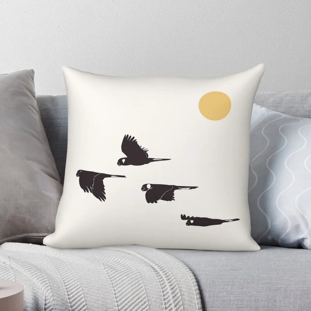 Yellow-Tailed Black Cockatoo Square Pillowcase Polyester Linen Velvet Creative Zip Decor Pillow Case Home Cushion Cover 45x45