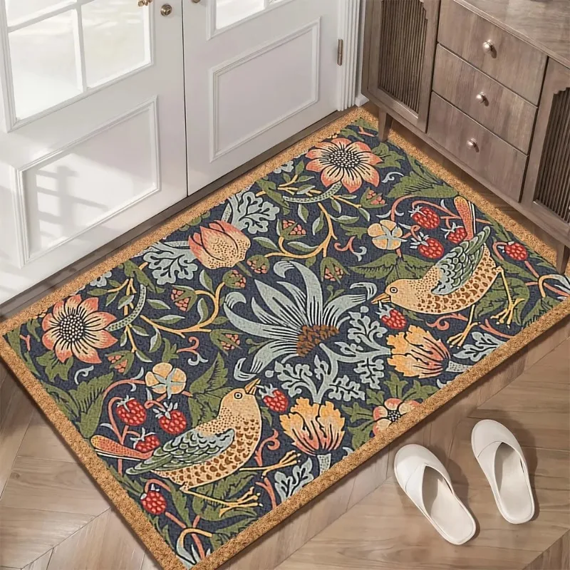 Paillasson William Morris Strawberry Thief, motif floral vintage, motif d'oiseaux, antidérapant, paillasson d'entrée pour la décoration de la maison