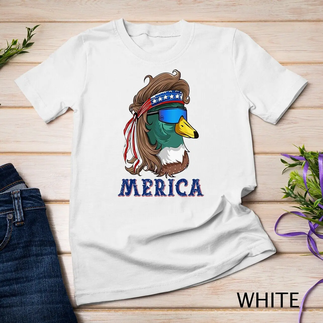 Funny Mallard Green Head Duck American Flag Duck Hunting Unisex T-shirt