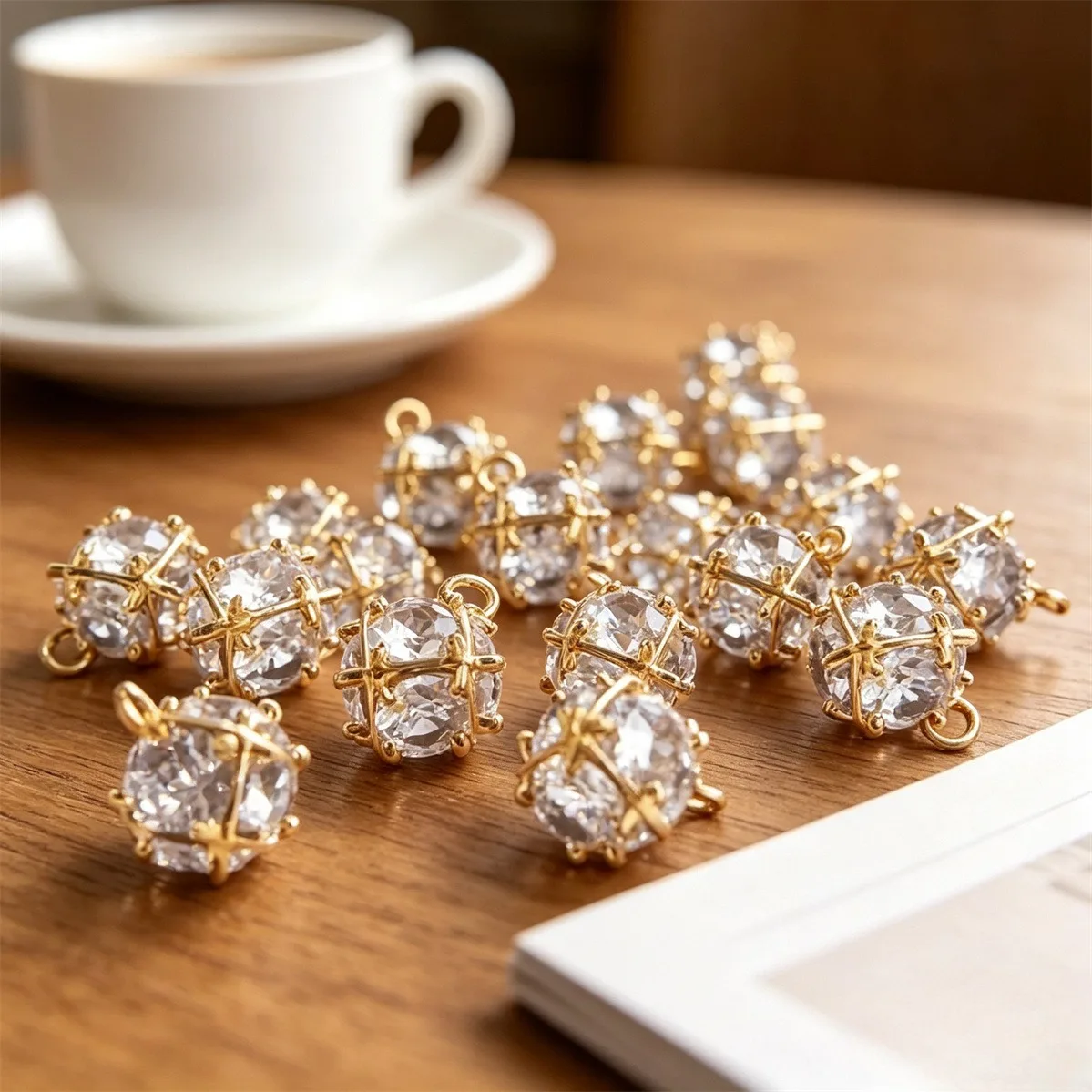 Sparkling CZ Dangle Charms 14K Gold Plated Brass Inlaid Cubic Zirconia For DIY Earrings Necklaces Bracelets