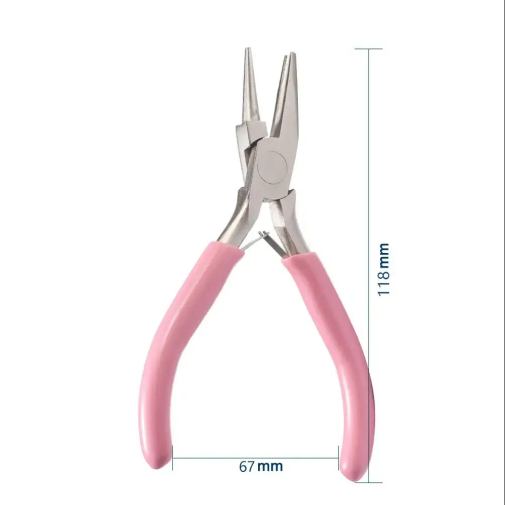 Pink Handle Nickel Iron Single Section Round Concave Pliers Handmade Jewellery Hardware Making Tool Sharp Nose Diagonal Portable