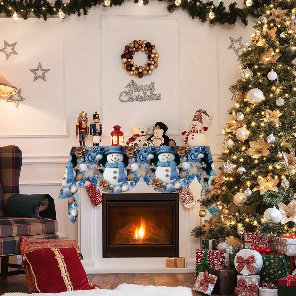 VIKAMA Christmas Blue Snowman Pinecone Fireplace Mantel Scarf Decorative Scarf for Thanksgiving Fall Fireplace Home Indoor Decor