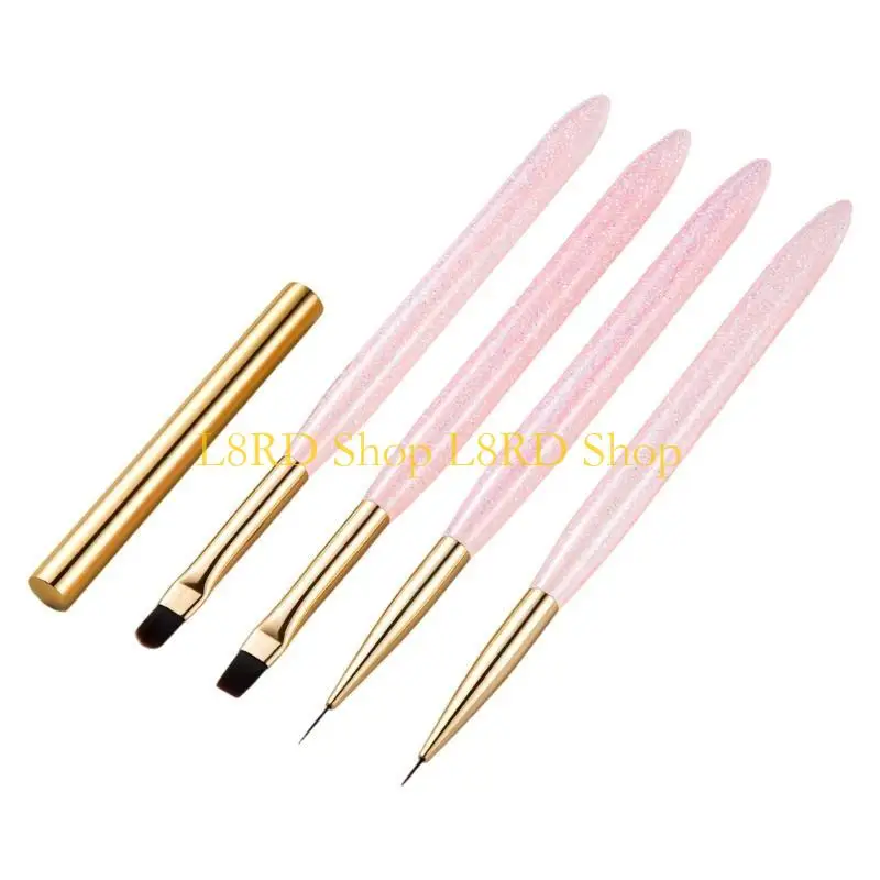 L8RD 4pcs Nails Art Brushes Set Polish Painting Tools for Fingernail Linerand DottingSuitable for Beginners and Experts