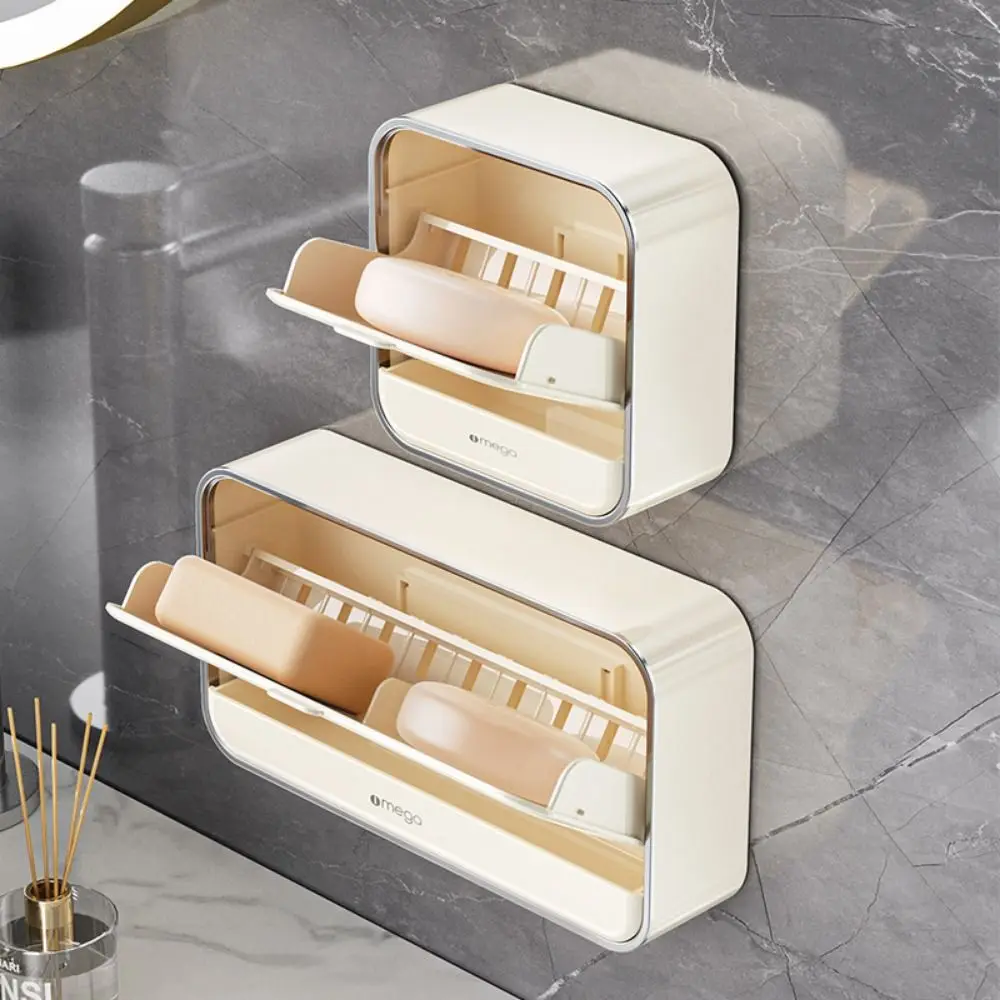 

Single/Double Grid Drain Soap Holder Drainable Non Perforated Wall Mounted with Lid Soap Box Dust Proof Waterproof