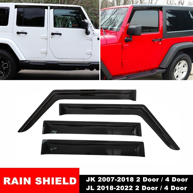 Side Window Deflector Weather Shield Shelters Wind Rain Shade Visor Guard For Jeep Wrangler 2/4 Door JK 2007-2018 JL 2018-2022