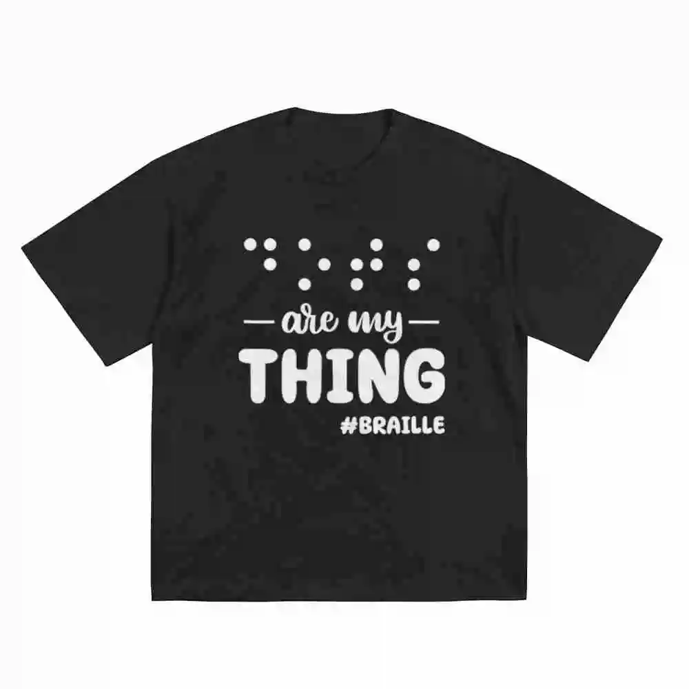 Braille Tactile Raised Dot Design White Lettering Hashtag Low Vision Visually Impaired Short Sleeve Tee 100% Cotton T-Shirt