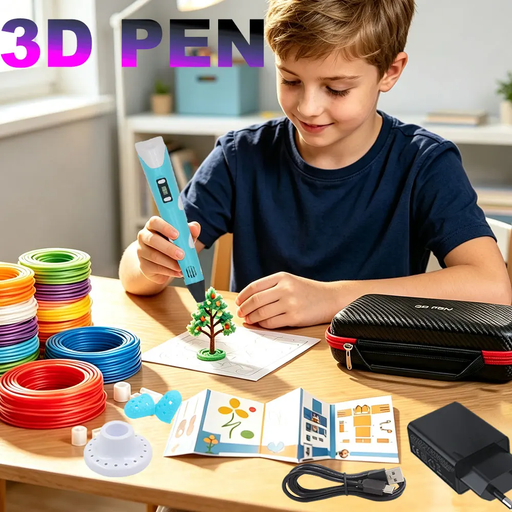 2026 Popular 3D Printing Pen With LED Display Power Adapter Travel Case PLA Filament Children's Birthday Christmas Creative Gift