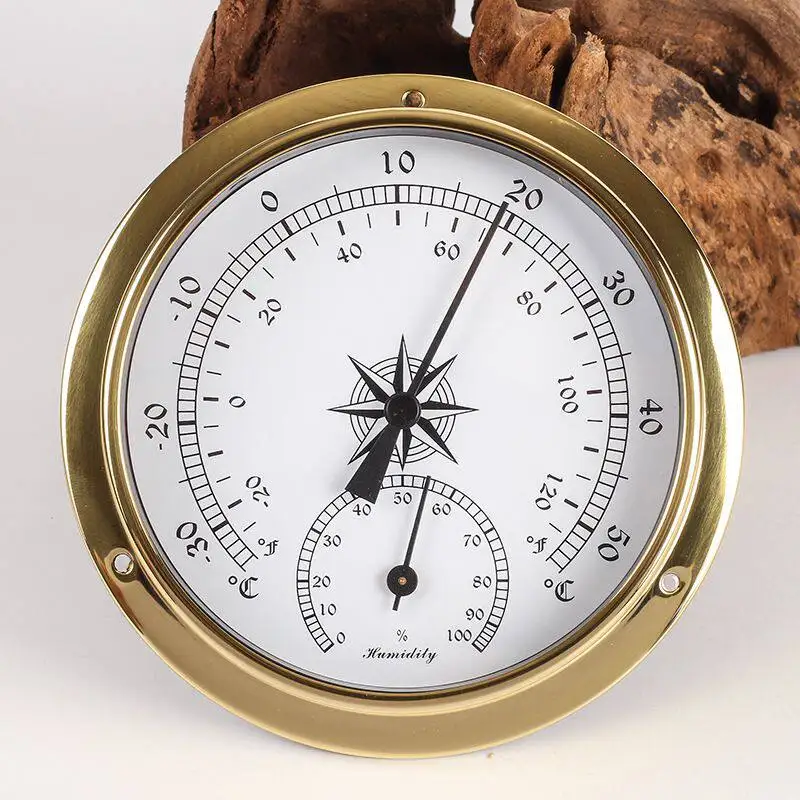 115Mm Copper Shell Marine Barometer Atmospheric Pressure Gauge Thermohygrometer Clock
