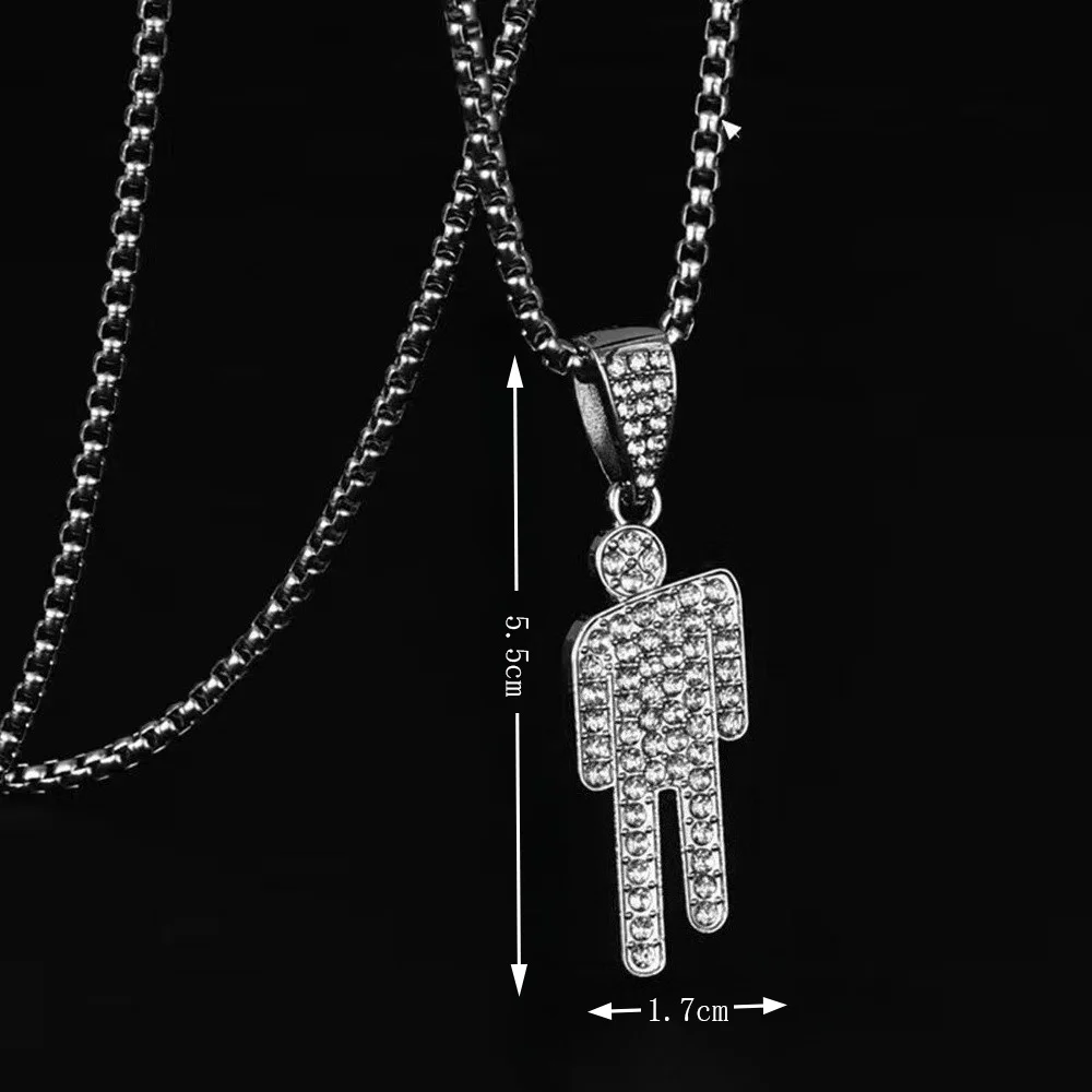 موضة جديدة إمالة رئيس شخص صغير البطانة دلاية من حجر الزركون قلادة للرجال النساء الهيب هوب الشرير سترة سلسلة الإكسسوارات مجوهرات Gif #5