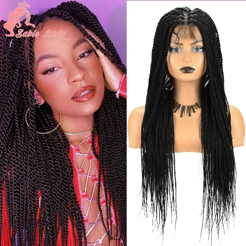 Pelucas trenzadas senegalesas sintéticas con encaje Frontal completo para mujeres negras, peluca trenzada con encaje Frontal, peluca trenzada de diosa, peluca de imitación Locs