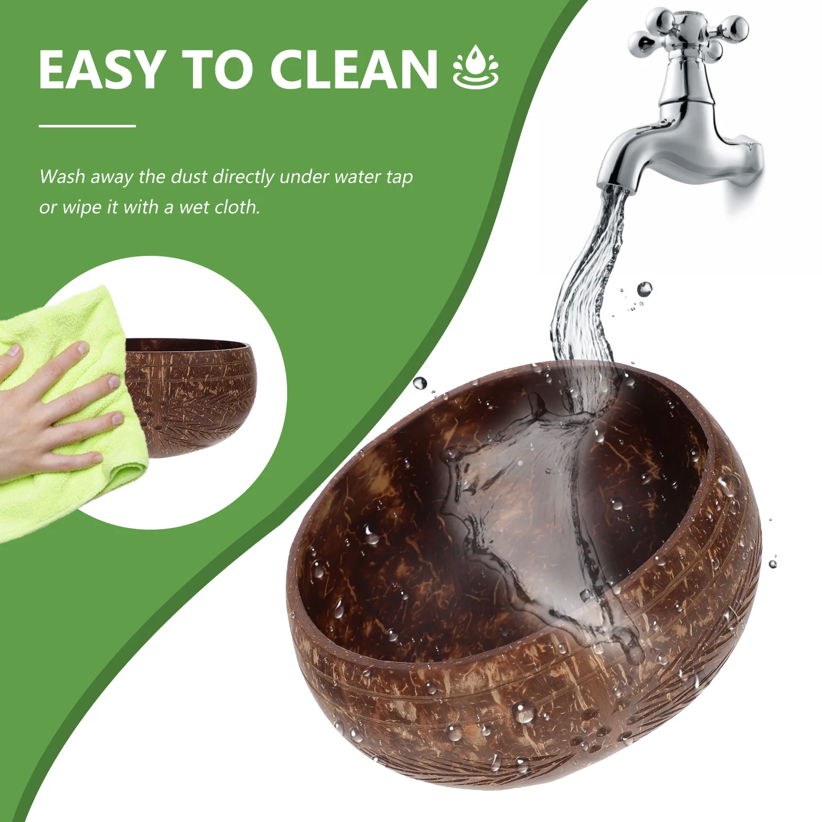 

2pcs Coconut Shell Bowl Large Capacity Food Serving Bowls For Salad Fruit Vegetable Mixing Kitchen Utensils Natural