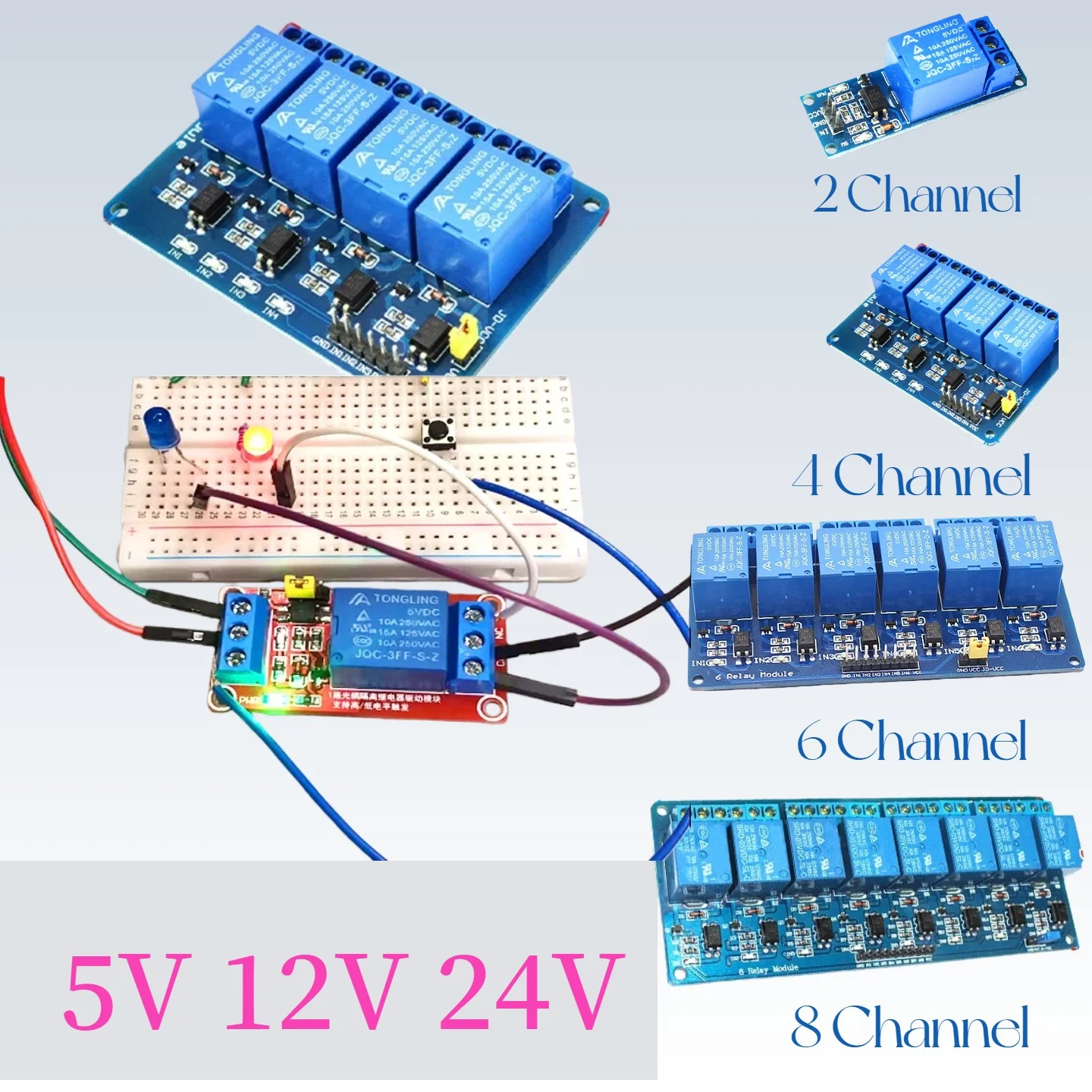 Módulo de relé de 1 4 6 8 canales 5V12V24V con optoacoplador, protector de disparo de nivel alto y bajo para Arduino PIC AVR MCU DIY tablero azul
