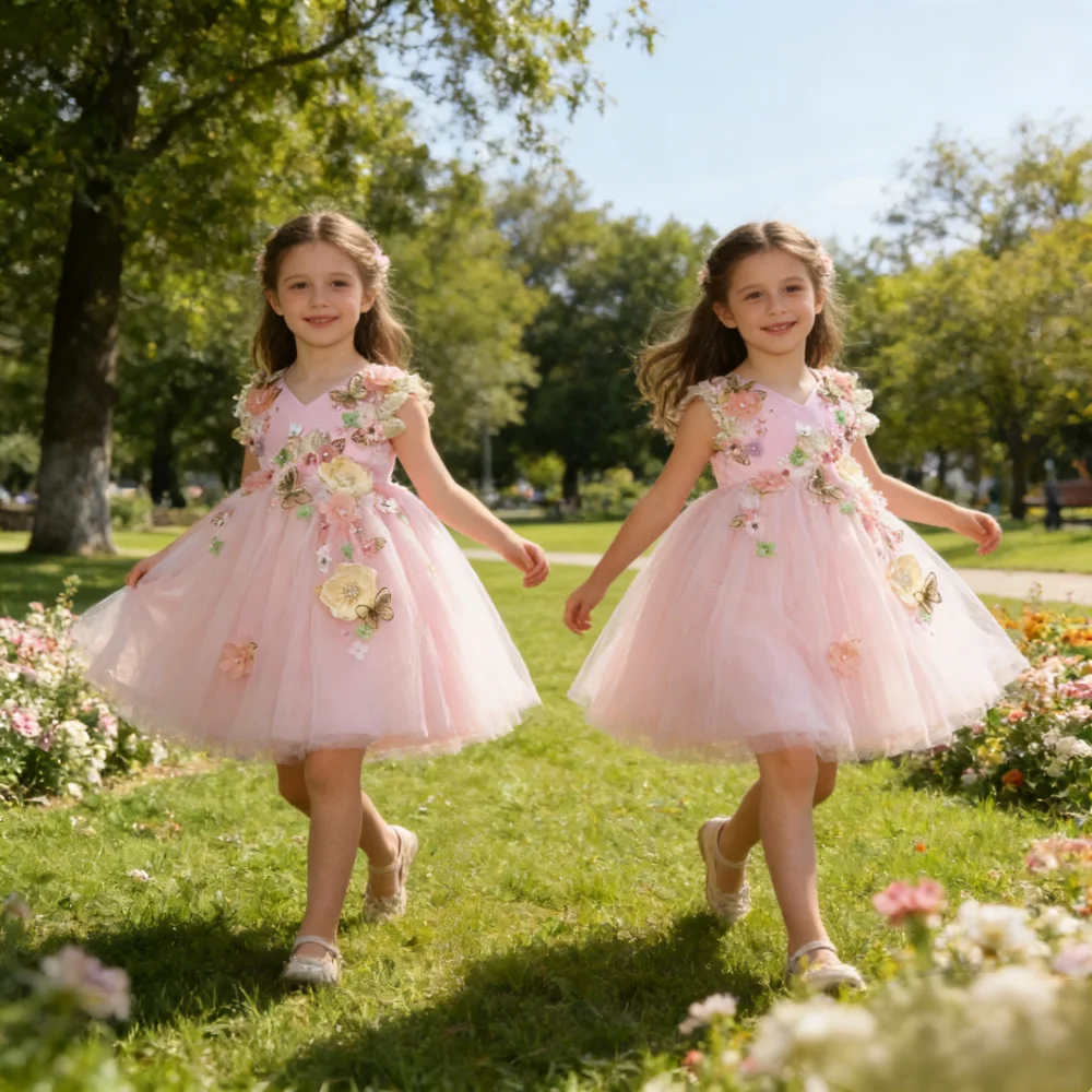 

2026 Pink Princess Dress Girls Birthday Party Gown Children Performance ow Outfit Hostess Pageant Formal Stage Banquet