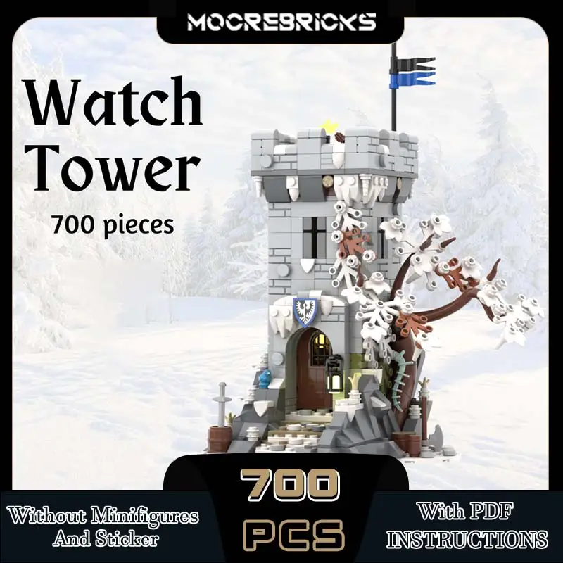 Inverno temático Watch Tower Snowy Modular Architecture Building Blocks, tijolos modelo, brinquedos do miúdo, presentes de Natal, MOC-191292