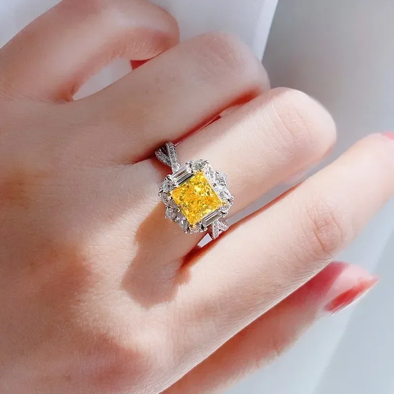 Super Shiny Diamond Ring 925 Silver Blue Fashion Women's Ring Design Minimalist Luxury Wedding Jewelry