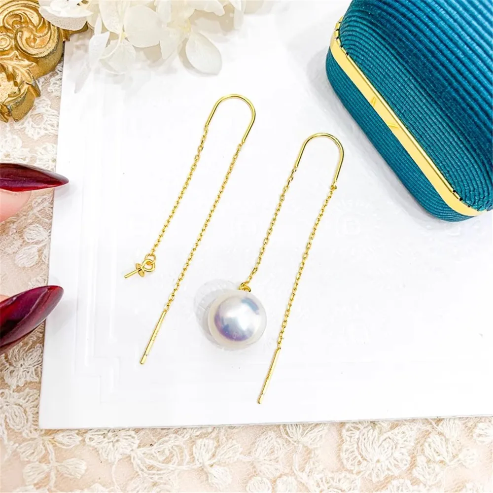 DIY Pearl Mini Accessories S925 Pure Silver Ear Stud Empty Holder Gold Silver Earrings Fit 7-13mm Round Beads E089