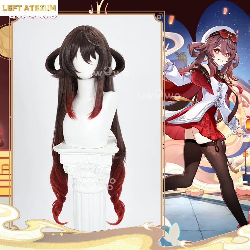 Peluca UWOWO Hutao del juego Genshin Impact, disfraz de Hutao con cerezas y nieve, peluca de cosplay, cabello largo castaño