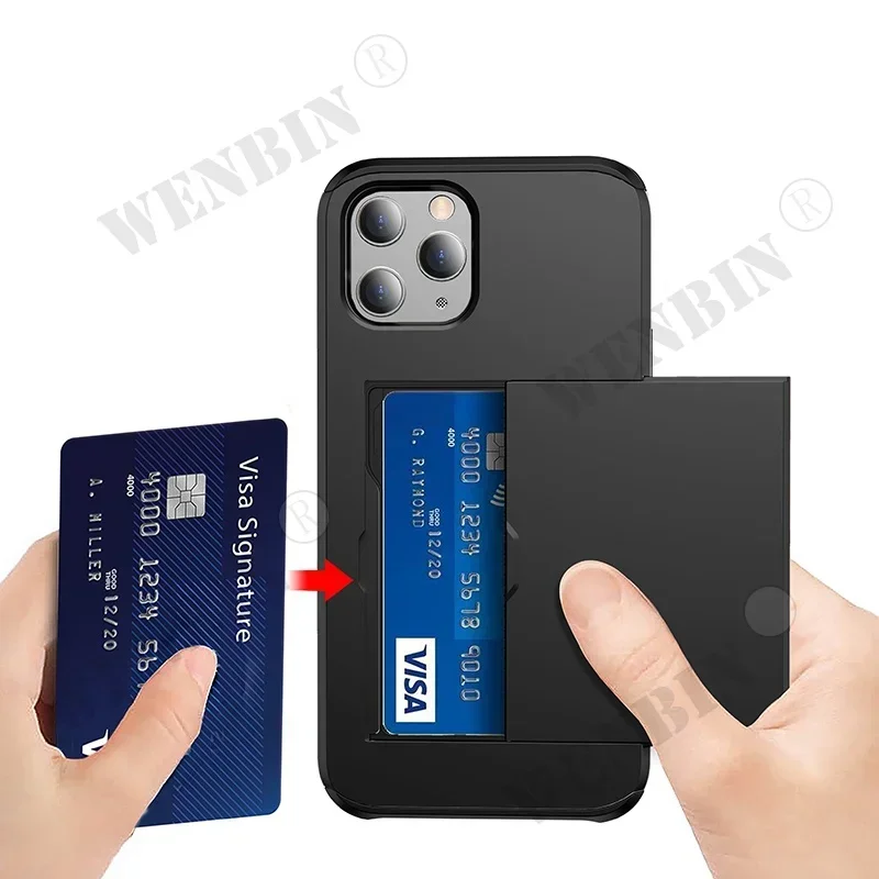 Case For iPhone 16 15 14 13 12 11 Pro Max Plus Mini SE 8 7 Heavy Duty Shockproof Dual Layer Card Slots Holder Shell Cover