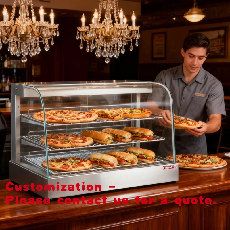 

Customize.Large Capacity Commercial Food Display Cabinet 3-Tier Glass Food Warmer Showcase Pizza Fried Chicken Brea