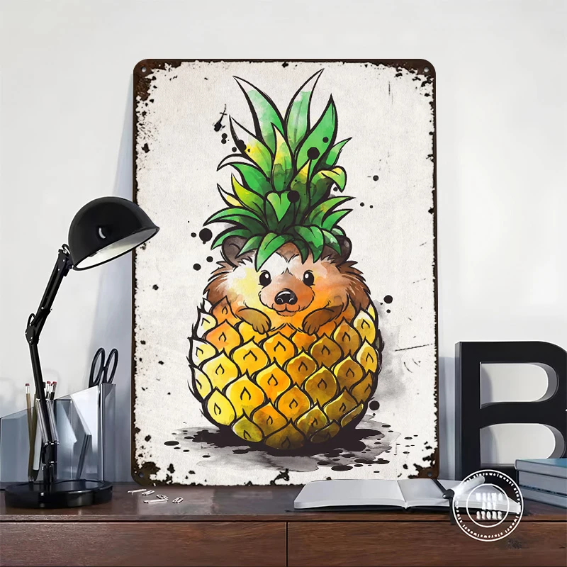 Pineapple Hedgehog Lightly 3D Tin Poster Customized Wall Art Vintage Metal Signs for Fans Room Home Decor Luxury Decoration Home