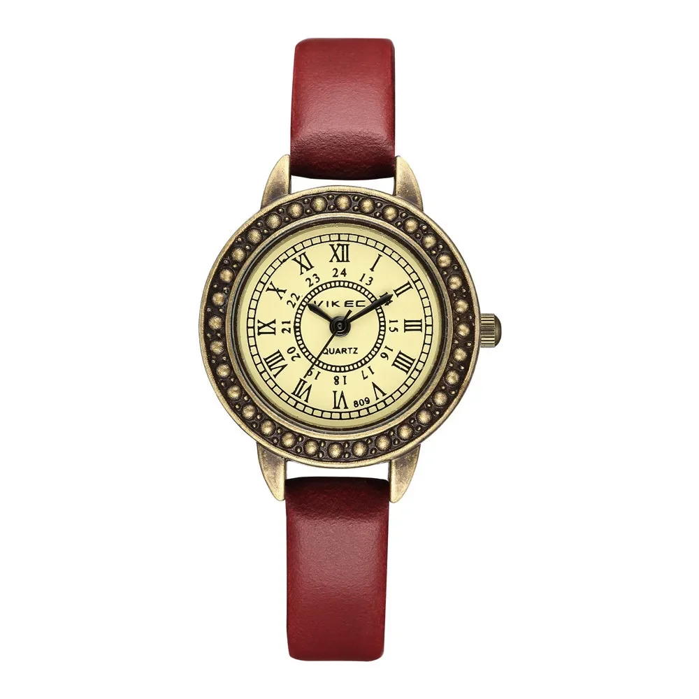 Vintage Leather Women Bracelet Watches Brown Retro Roma Quartz Ladies Quartz Watch Leather Thin Band Small Dial Relogio Feminino