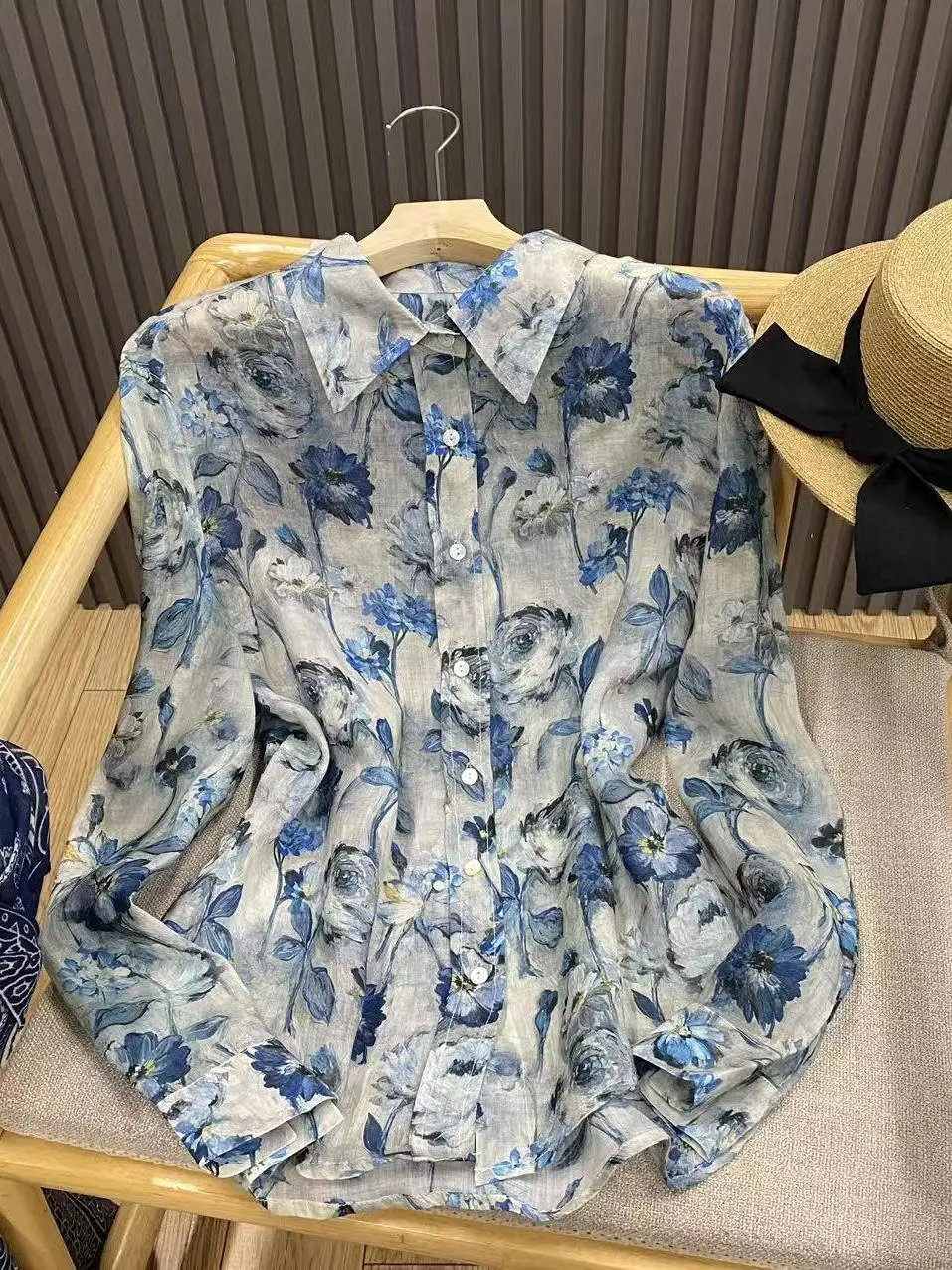 

Новая летняя свободная женская блузка из хлопка и полиэстера с принтом, модная, художественная, с отложным воротником, дышащая, с длинными рукавами