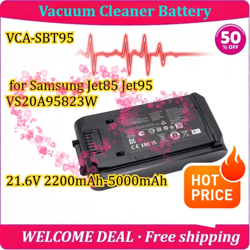 [New] VCA-SBT95 for Samsung Jet85 Jet95 VS20A95823W 21.6V 2200mAh-5000mAh Handheld Vacuum Cleaner Battery Replacement  Battery
