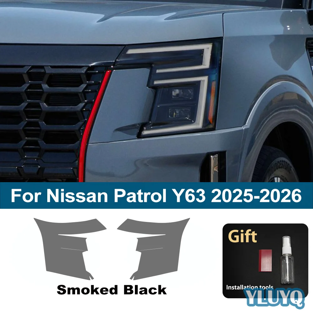 For Nissan Patrol Y63 Y62 2015-2026 High-Gloss Smoke Black TPU Headlight PPF Pre-Cut Anti-Scratch Protective Film Vinyl Wrap Kit
