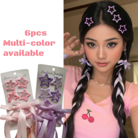 6PCS Star Ribbon Hair Clips Fairy Flower Ribbon Braided Hair Headdress Concert Music Festival Support Hair Accessories Set
