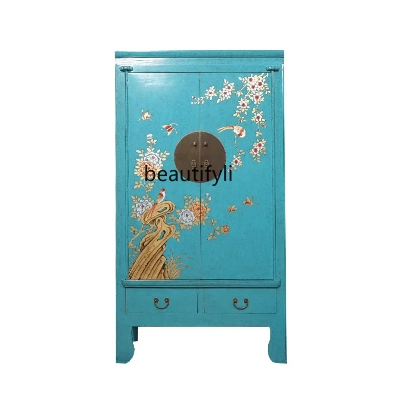 

Neoclassical retro large wardrobe hand-painted storage decorative cabinet new Chinese antique painted large wardrobe A15