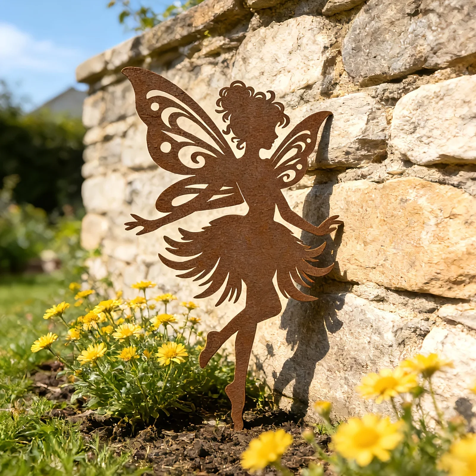 CIFBUY Iron Wall Art Rusty Metal Dancing Fairy Garden Stake Wrought Iron Sculpture For Lawn Gardening Outdoor Mother Lover Gift