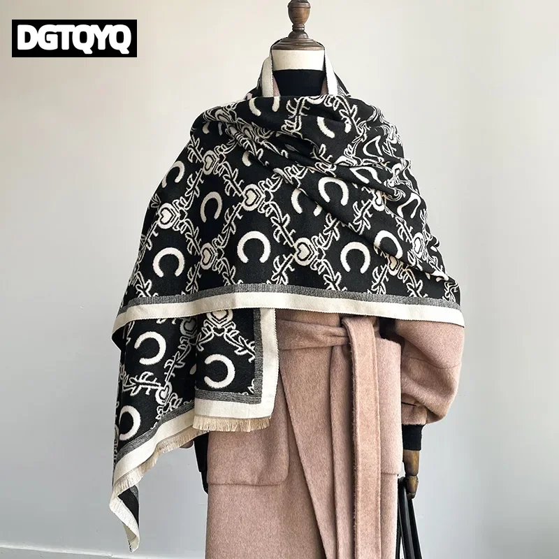 2027 New Luxury Design Winter Cashmere Letter C Loveheart Jacquard Scarf Women Thicken Ladies Wool Pashmina Shawl Wrap