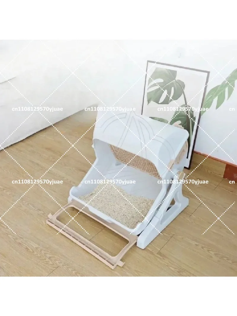 XL Semi-Automatic Cat Litter Box, Semi-Enclosed Eco-Friendly Indoor Cat Toilet with Pet Potty Tray for Easy Cleanup
