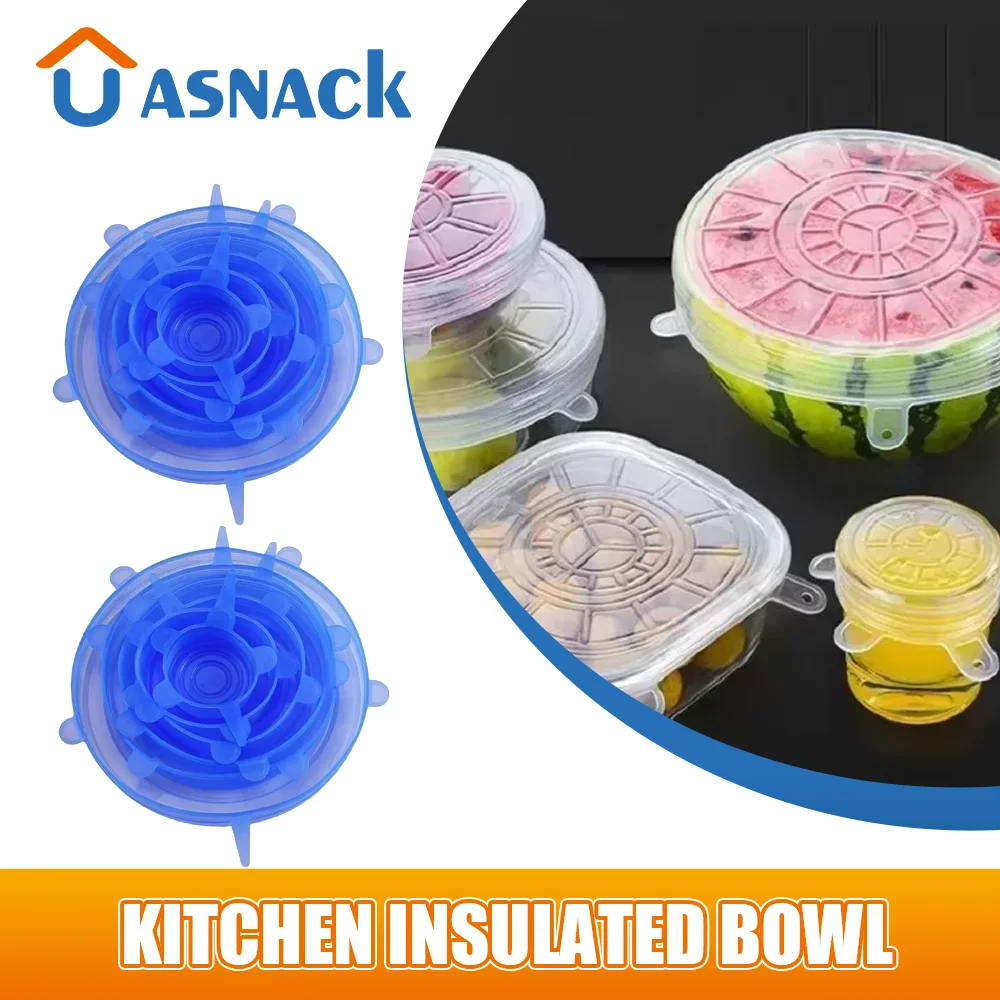 

6 Kitchen Bowl Lids Refrigerator Seal Cling Film Food Grade Silicone Lids Yogurt Microwavable Lids for Lunch Reheating