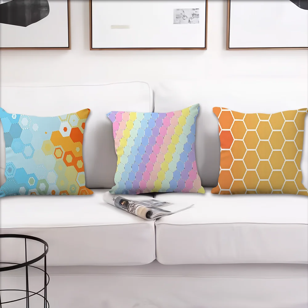 Colorful Hexagonal Honeycomb cushion cover For Pillow Printing Sofa Decoration Home Car Room Coffee Shop Office NordicSimplicity