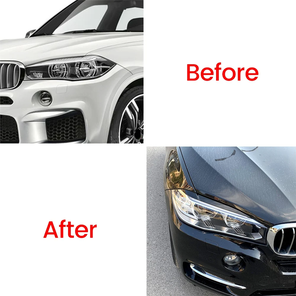 Front Headlight Cover Head Light Lamp Eyelid Eyebrow Trim ABS for BMW X5 X6 F15 F16 2014-2018 Gloss Black