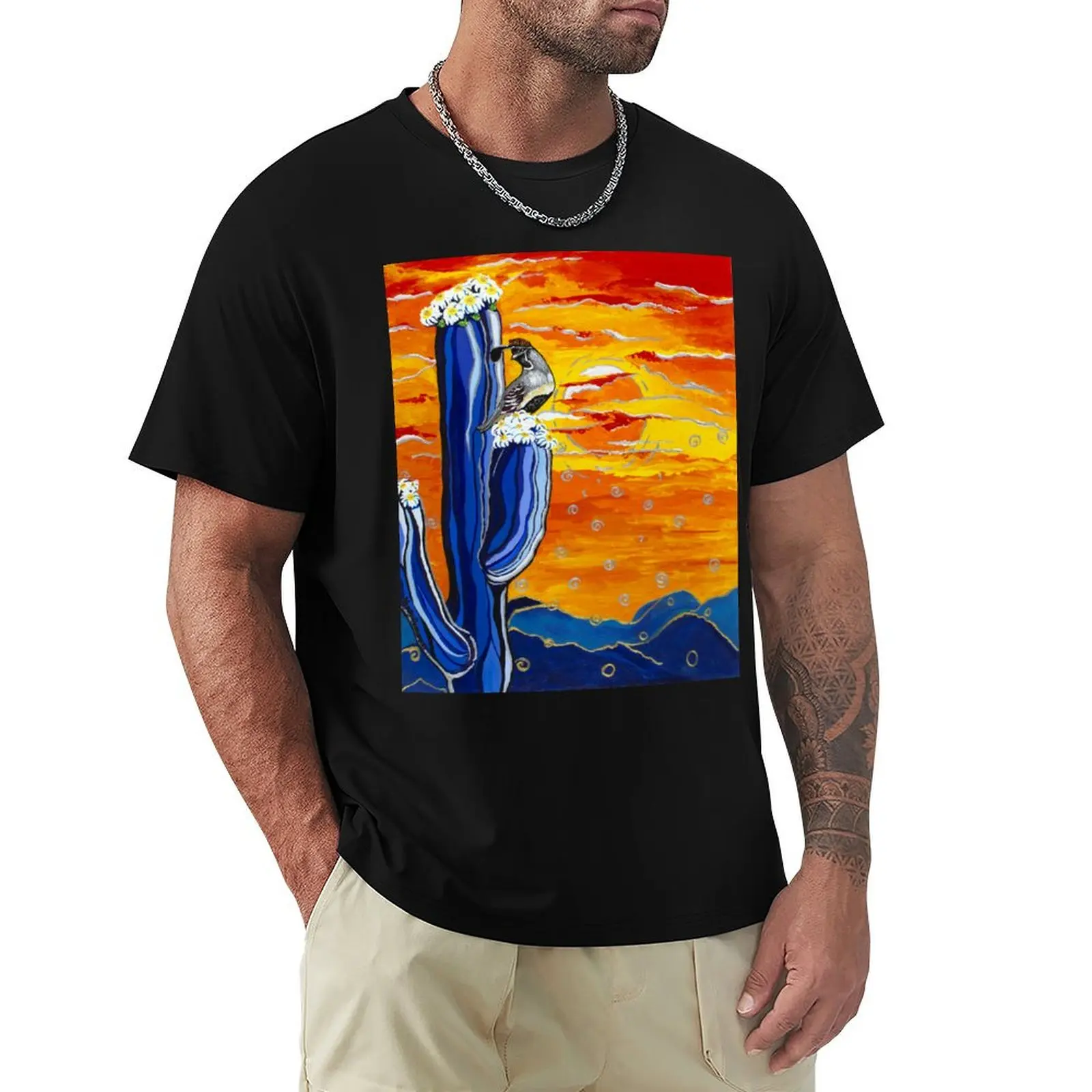 Blue Saguaro T-Shirt All Match Print Short Sleeve Top