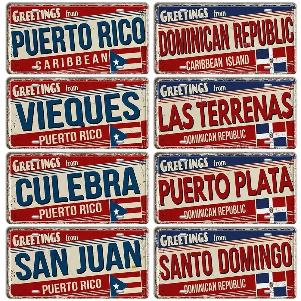 Cuba Jamaica Dominican Caribbean Bahamas Puerto Rico Landmark Aluminum Plate Greetings From City Metal Sign Bar Hotel Wall Decor