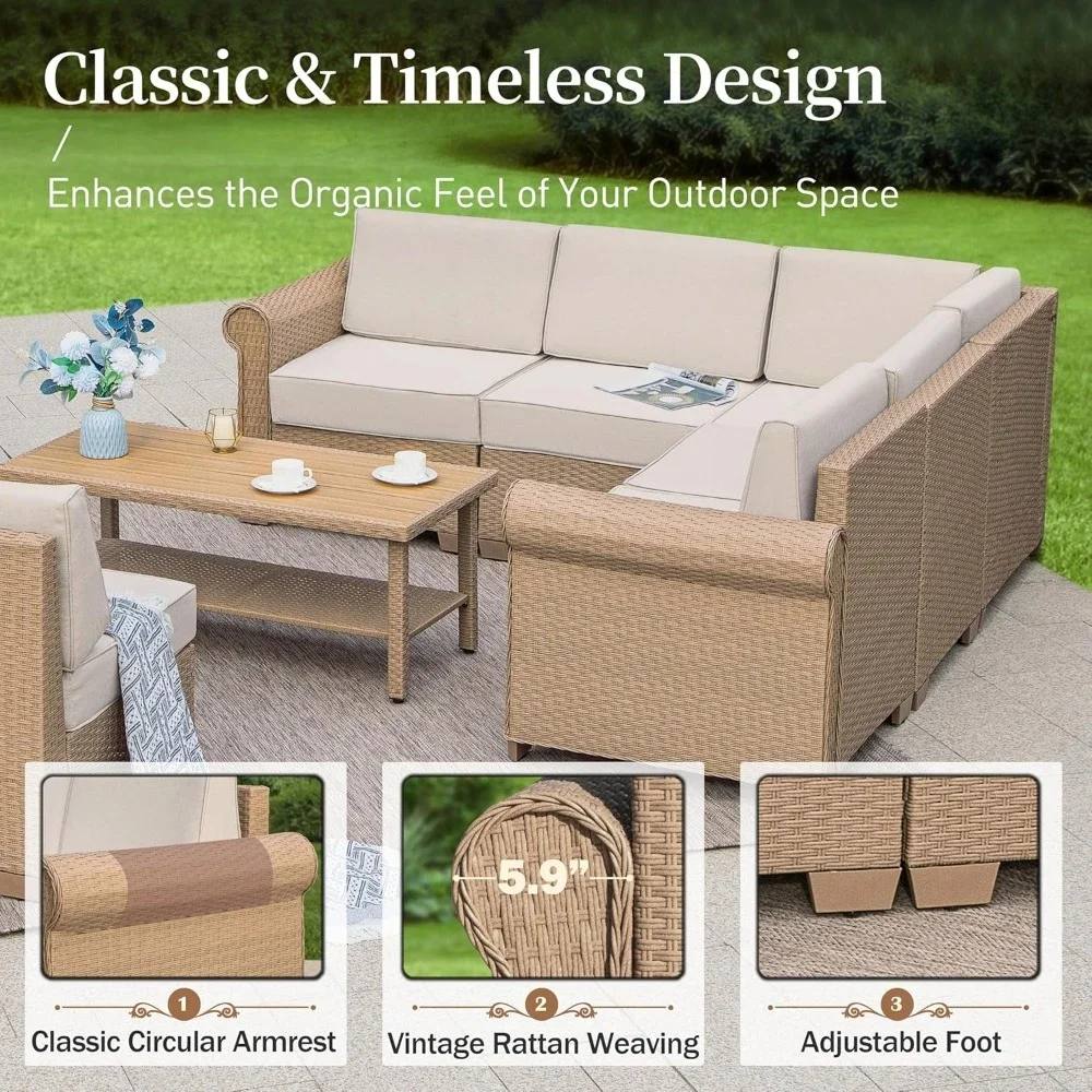 

Patio Furniture Set, All Weather 4 Seats Outdoor Sectional Wicker Sofa with 44 Coffee Table, 5.5 Thick Waterproof