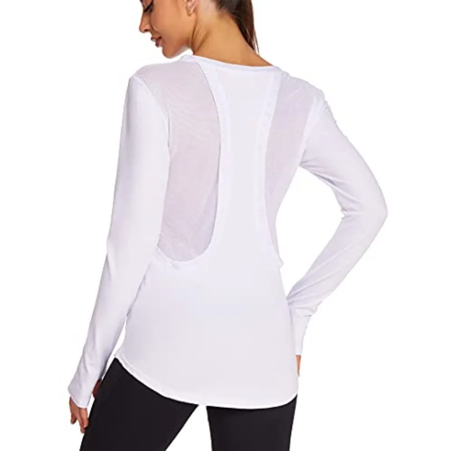

PINSPARK Long Sleeve Workout Tops for Women Breathable Hiking Shirts with Thumbholes Loose Fit Athletic Pilates Yoga Shirts