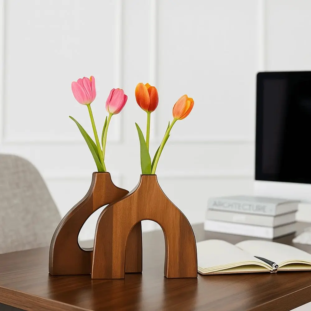 

Irregular Shape Wooden Vase Simple Style High-end Craftsmanship Floral Arrangement Vase Solid Wood Flower Container