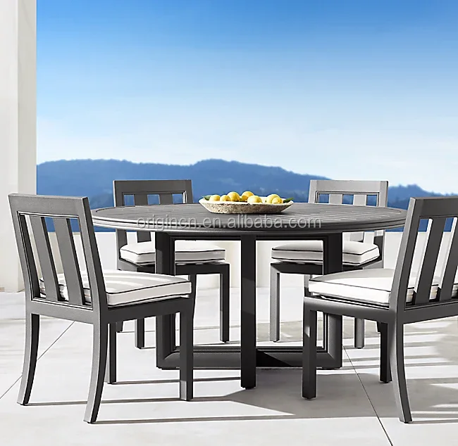 Outdoor Garden Furniture Forged Rustproof Aluminium Metal Dining Set Round Table 4 Side Chairs