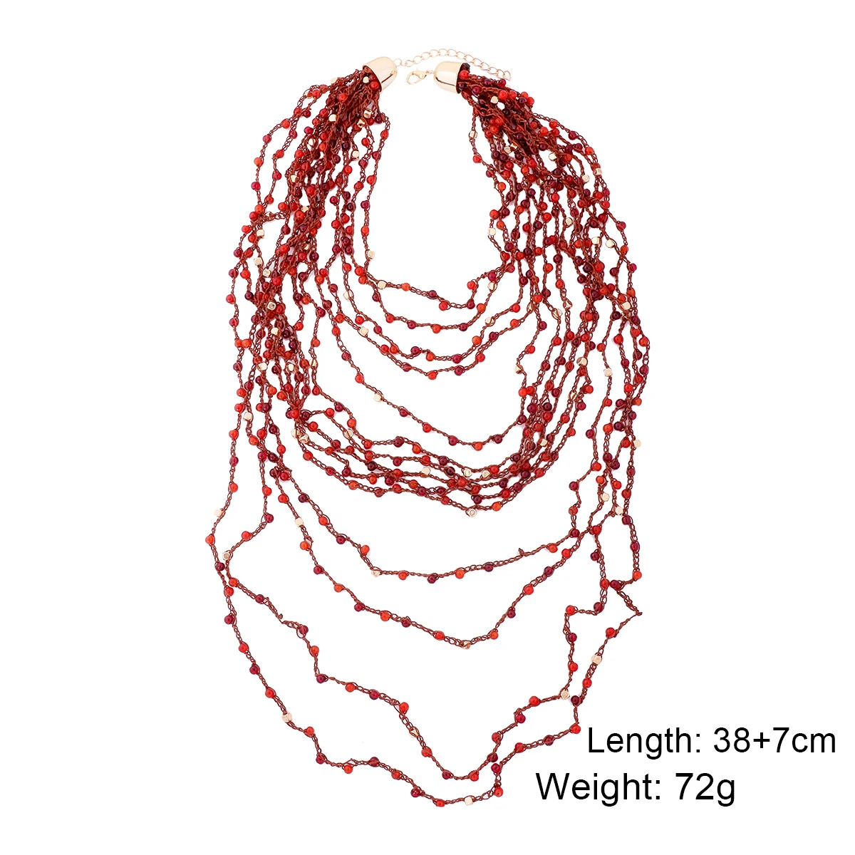 2024 Vintage MultilayerHandmade  Red String Beads Tassel Pendant Necklace for Women Boho Statement Jewelry Set Wholesale