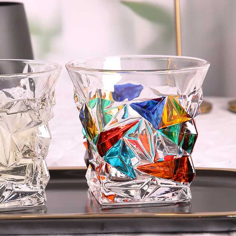 Withered Handmade painted glass water glass with contrasting stripes, woven crystal glass, whiskey glass, beer glass, and foreig