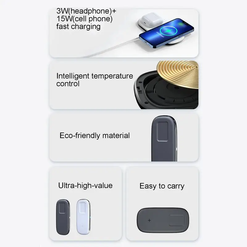 15W Wireless Phone Charger Fast Charging Protocol Eirbuds Phone Wireless Charger Pad Smart Quick Wireless Charging Station Stand