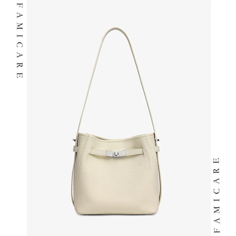 

High Capacity Genuine Leather Bucket Crossbody Bag Women Versatile Multifunctional Tote Bags Lady Casual Minimalism Shoulder Bag