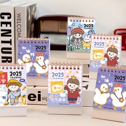 niedlicher Mini-Cartoon-Kalender 2025, Kawaii-Tischkalender, stehend, Flip-Desktop-Kalender, kleiner Planer, Adventskalender, Büro und Zuhause