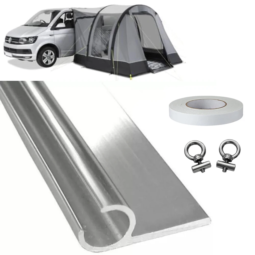 Campervan Motorhome Caravan Awning Rail C Channel 8 x 0.5m Strip 400 cm with D/S Tape & AWNING RAIL STOPPERS