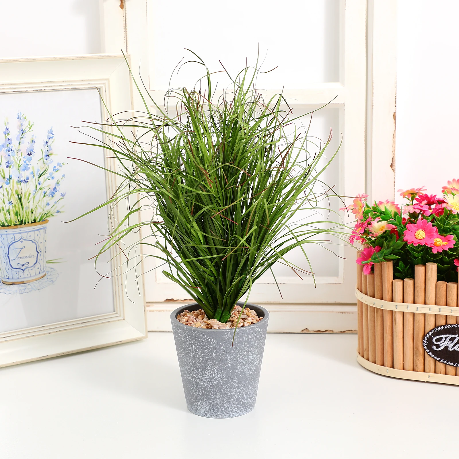 

12PCS Artificial Cattails 30cm Deep Green Stems Fake Grass Decor Indoor Outdoor Simulation Plants Home Adornment